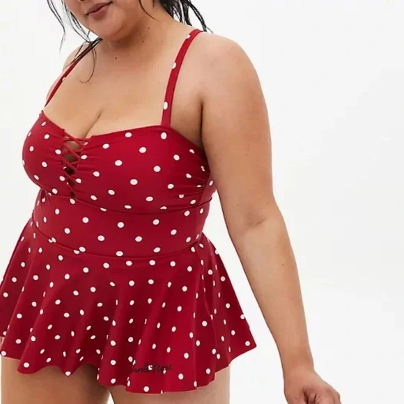 Torrid Minnie Mouse Polka Dot Peplum Swimsuit